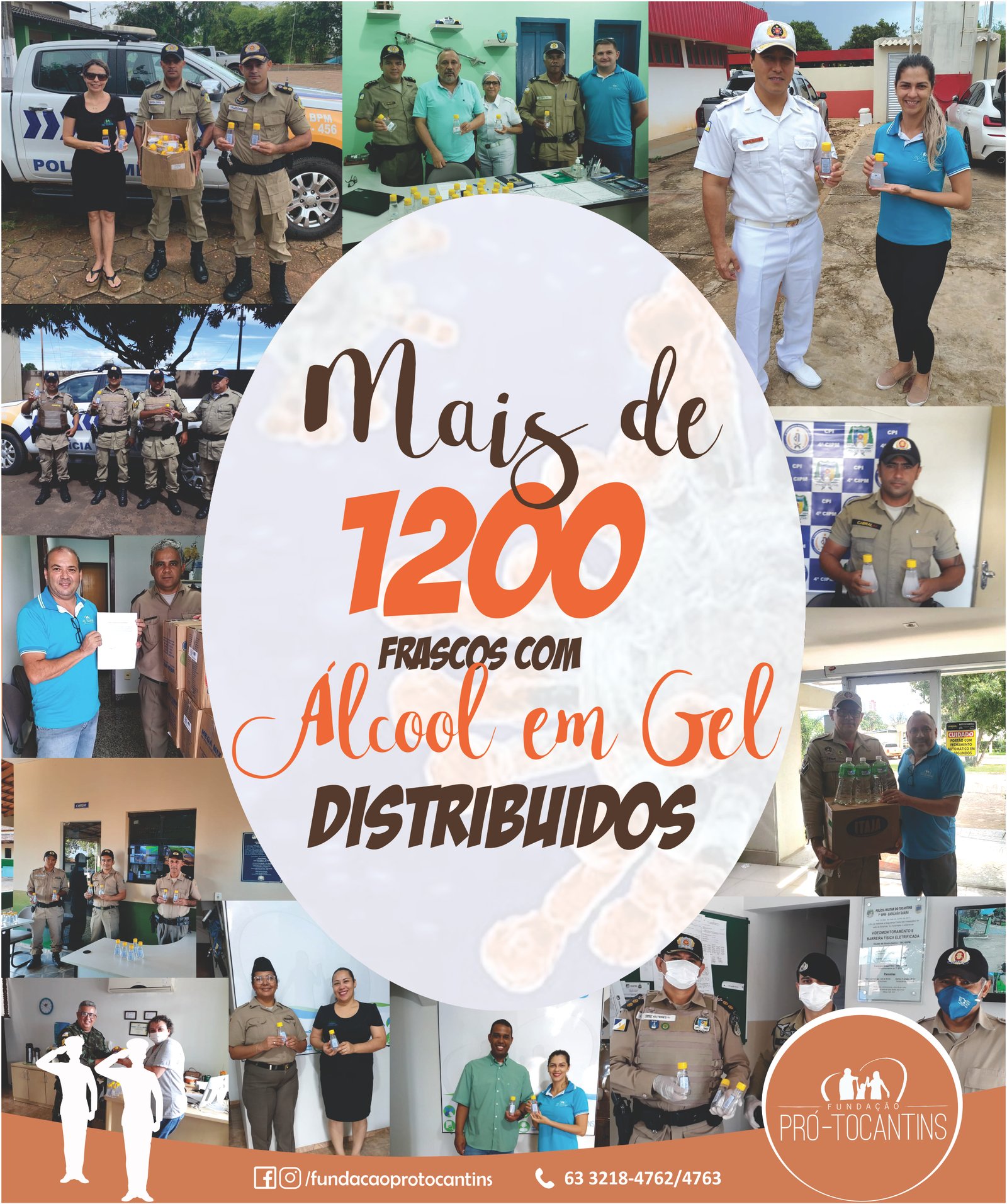 Fundação distribui mais de 1200 frascos de álcool em gel a militares